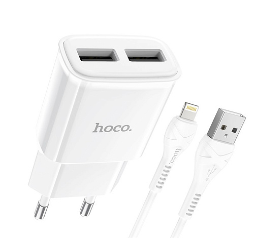 Сетевое зарядное устройство, 2 USB 2.4A (C88A), HOCO, Lightning, белый