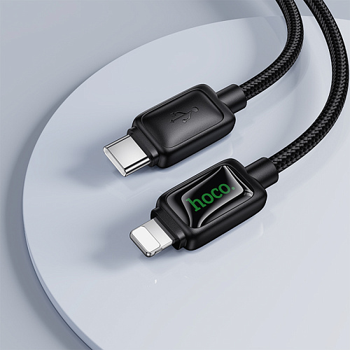 Кабель Lightning to Type-C (PD), HOCO, U146, 1.2 метра, 30W, с дисплеем, цвет черный