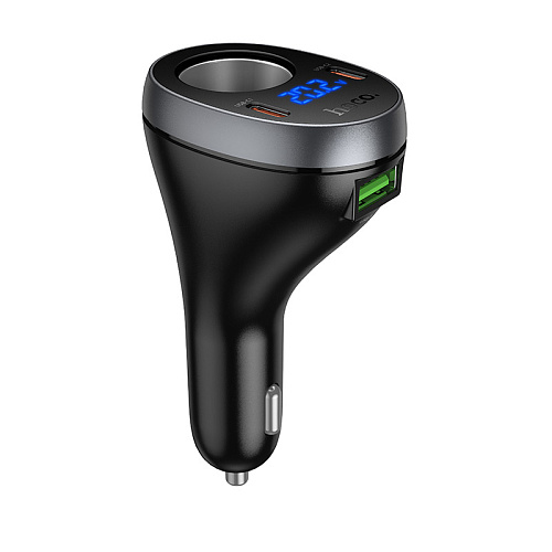 Разветвитель прикуривателя на 2 PD 60W +1 USB +1 прикуриватель, Z61A, с дисплеем, черный