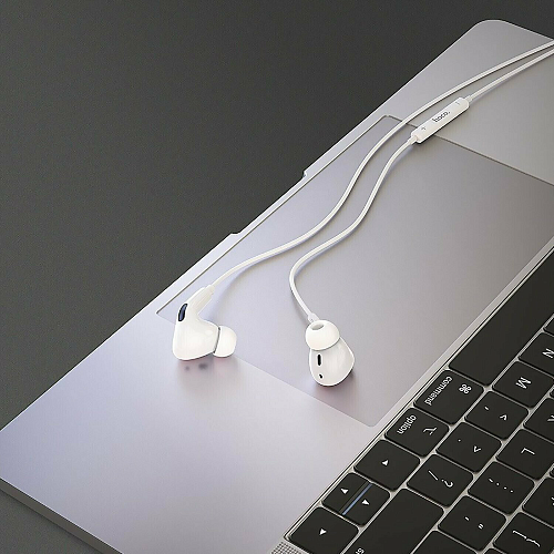 Проводные наушники M1 Pro, Lightning, HOCO, вакуумные с микрофоном, белые