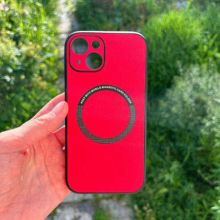 Чехол силиконовый для iPhone 14 (6.1), Магнитный (MagSafe), экокожа, DU DU, красный
