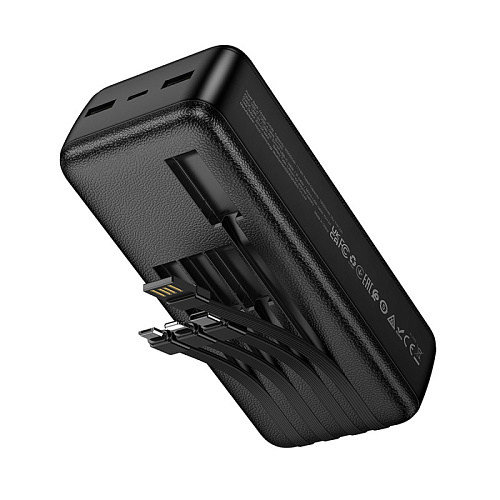 Универсальный Доп. Аккумулятор 30000mAh, J163B, HOCO, выход: 2 USB, 1 PD (20W), кабель: Type-C, Lightning, Micro, черный