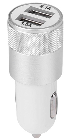 АЗУ 2 USB 2.1A, Dream, серебряная с белым