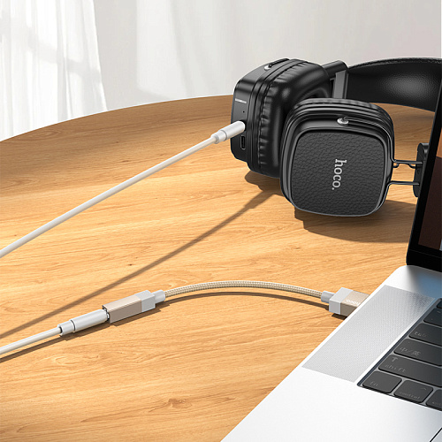 Переходник с USB на Jack 3.5 мм, UPA32D, HOCO, длина 0.15мм, цвет черный