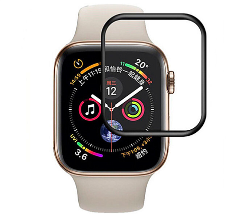 Защитное стекло на Apple Watch, 41mm, полный клей, прозрачное с черной рамкой