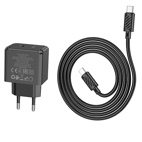 Сетевое зарядное устройство, 1 PD 20W (CS13A), HOCO, Type-C to Type-C, черный