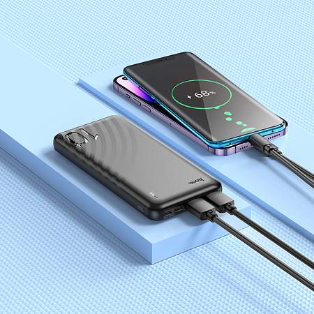 Универсальный Доп. Аккумулятор 10000mAh, J123, HOCO, выход: 2 USB: 5V/2, черный