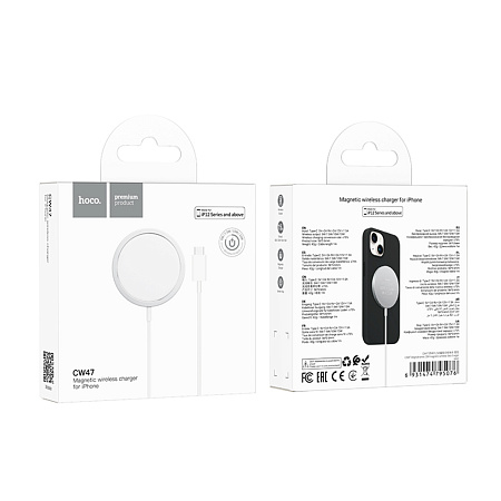 Беспроводное зарядное устройство, CW47, Type-C, HOCO, 15W Magnetic, серебряный