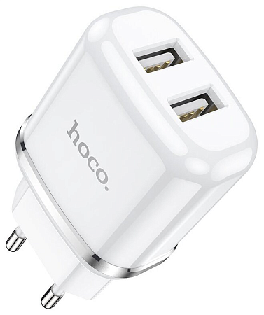 Сетевое зарядное устройство, 2 USB 2.4A 12W (N4), HOCO, Lightning, Умная зарядка, белый