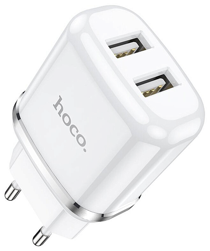 Сетевое зарядное устройство, 2 USB 2.4A 12W (N4), HOCO, Lightning, Умная зарядка, белый