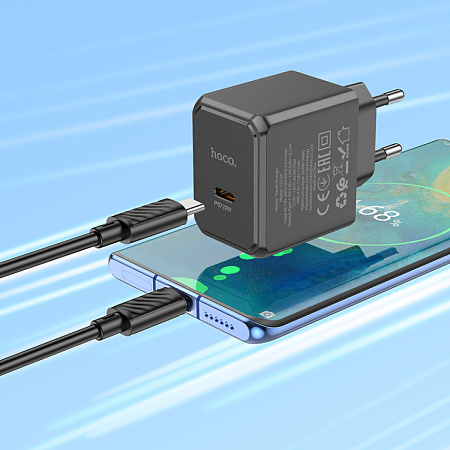Сетевое зарядное устройство, 1 PD 20W (CS13A), HOCO, Type-C to Type-C, черный