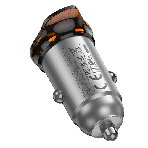Автомобильное зарядное устройство, 1 PD 30W (NZ16), HOCO, серый