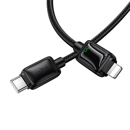 Кабель Lightning to Type-C (PD), HOCO, U146, 1.2 метра, 30W, с дисплеем, цвет черный