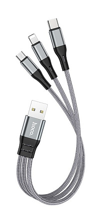 USB дата кабель Lightning+Micro+Type-C, X47, HOCO, серый