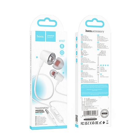 Проводные наушники M107, Discoverer universal earphones, HOCO, вакуумные, белый