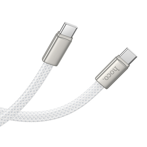 Кабель Type-C на Type-C, HOCO, X125, плетеный плоский, 1м, 60W, белый