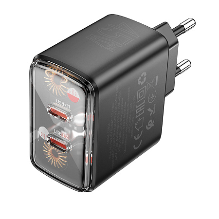 Сетевое зарядное устройство, 2 PD 45W (CS43A), HOCO, черный