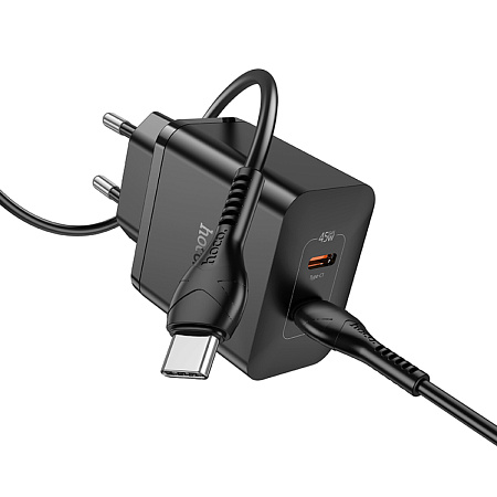 Сетевое зарядное устройство, 2 PD 45W (N35), HOCO, Type-C to Type-C, черный