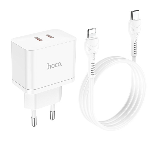 Сетевое зарядное устройство, 2 PD 35W (N29), HOCO, Type-C to Lightning, белый