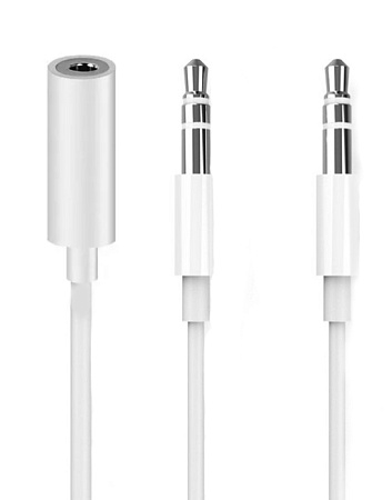 AUX переходник с 1 Jack на 2 (3,5 мм), (1 мама на 2 папы), MH029, белый