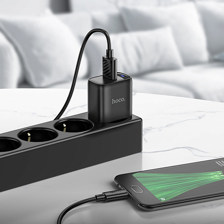 Сетевое зарядное устройство, 1 USB 3.0 QC (C140A), HOCO, Micro, черный