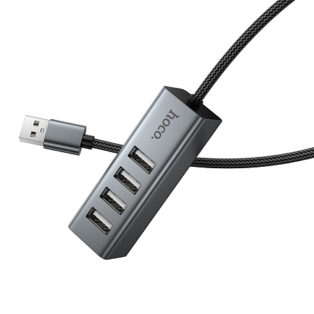 USB Хаб (HB1A) c 1 USB на 4 USB, HOCO, скорость передачи: до 480 Мбит/с, серый