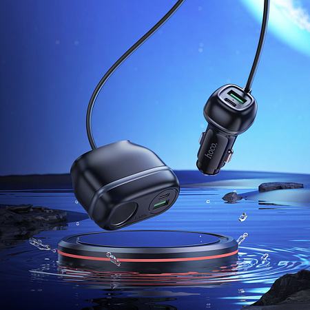 Разветвитель прикуривателя на 2 USB QC3.0 18W + 2 PD 30W + 1 прикуриватель на проводе Z59A, черный