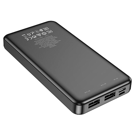 Универсальный Доп. Аккумулятор 10000mAh, J91, HOCO, выход 2 USB (2.1A), вход Micro/Type-C, черный