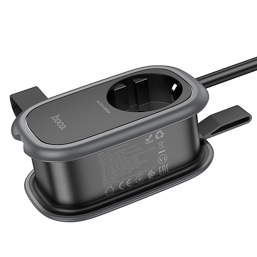Сетевой фильтр на 1 розетка+2 USB+1 PD, 1.1м, NS7, HOCO, черный