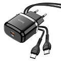 Сетевое зарядное устройство, 1 PD 20W + 1 USB 3.0 QC (N24), HOCO, Type-C to Type-C, черный