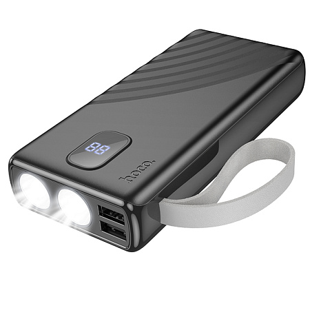 Универсальный Доп. Аккумулятор 20000mAh, J129A, HOCO, выход: 2 USB (5V/2A), фонарик, черный