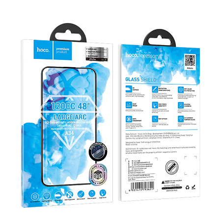 Защитное стекло для iPhone 14 Pro, A34, HOCO, 9D large arc dustproof glass, черное
