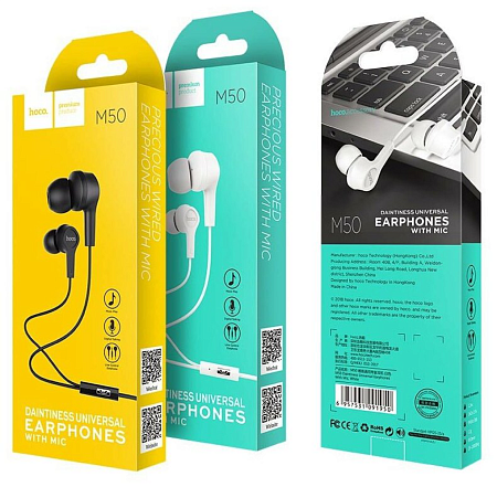 Проводные наушники M50 Daintiness Universal Earphone, HOCO, вакуумные с микрофоном, белые