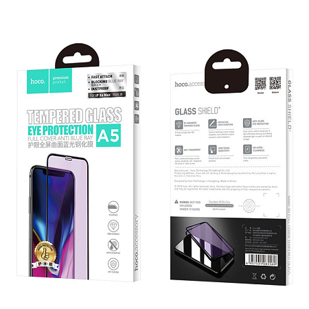 Защитное стекло на iPhone XS Max/11 Pro Max (A5), HOCO, New 3D quick-adhesive anti-blue ray tempered glassr , черное