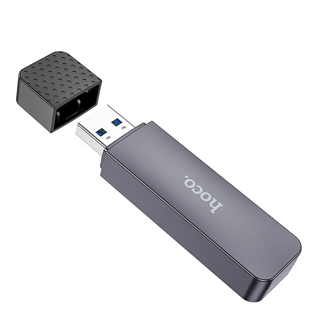 Картридер 2 в 1, USB 3.0, HB45, HOCO, поддержка TF/SD карт, серый