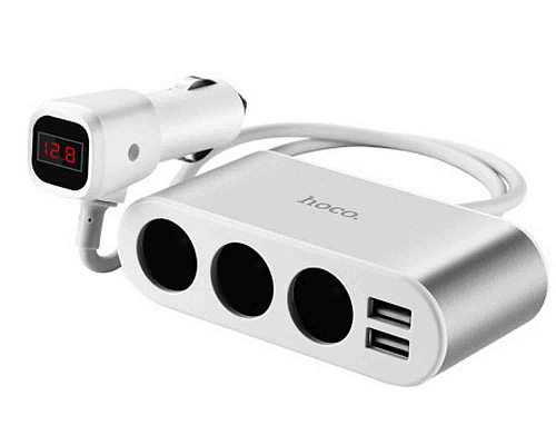 Разветвитель прикуривателя на 2 USB+ 3 прикуривателя (display), Z13, Hoco, белый