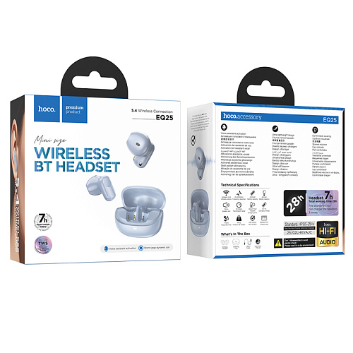 Беспроводные наушники EQ25, HOCO, мини, время работыe: 7ч, голубой