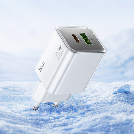 Сетевое зарядное устройство, 1 USB 3.0 QC+1 PD 20W (N46), HOCO, белый