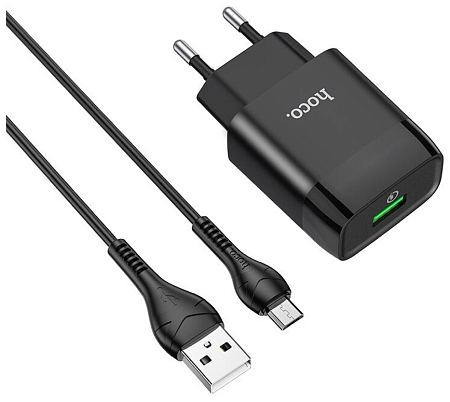 Сетевое зарядное устройство, 1 USB 3.0A (C72Q), HOCO, Micro, черный