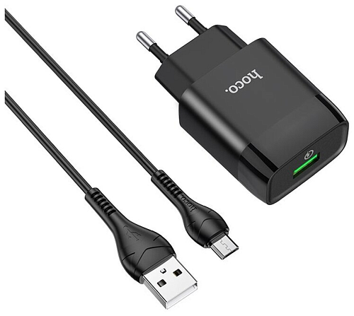 Сетевое зарядное устройство, 1 USB 3.0A (C72Q), HOCO, Micro, черный