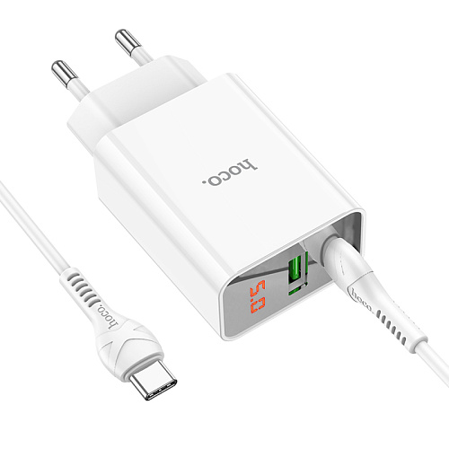 Сетевое зарядное устройство, 1 PD 20W + 1 USB 3.0 QC (C100A), HOCO, Type-C to Type-C, белый