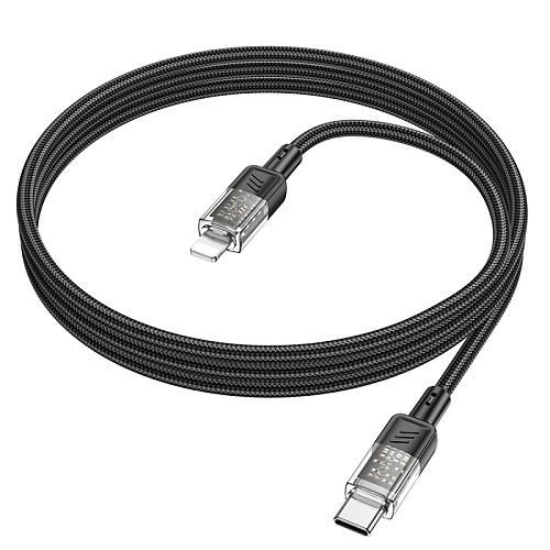 Кабель Lightning to Type-C (PD), HOCO, U129, 1.2м, черный с прозрачным