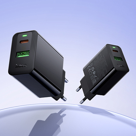 Сетевое зарядное устройство, 1 PD 20W + 1 USB 3.0 QC (CS94A), HOCO, Type-C to Type-C, черный