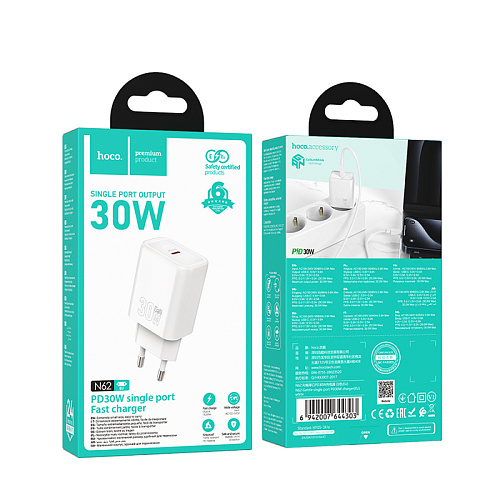 Сетевое зарядное устройство, 1 PD 30W (N62), HOCO, белый