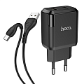 Сетевое зарядное устройство, 2 USB 2.1A 10.5W (N7), HOCO, Type-C, Умная зарядка, черный