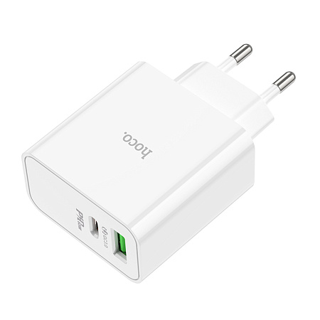 Сетевое зарядное устройство, 1 PD 65W + 1 USB 18W (C113A), HOCO, белый