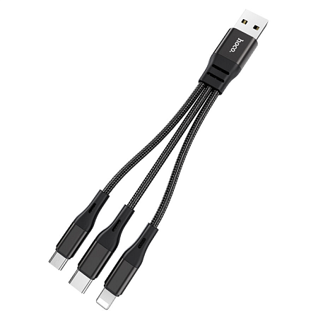 USB дата кабель Lightning+Micro+Type-C, X47, HOCO, черный