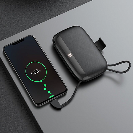 Универсальный Доп. Аккумулятор 10000mAh, S29 встоенный кабель Micro, HOCO, черный