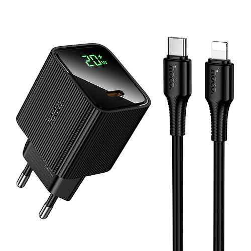Сетевое зарядное устройство, 1 PD 20W  (CS82A), HOCO, Type-C to Lightning, с дисплеем, черный