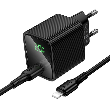 Сетевое зарядное устройство, 1 PD 20W  (CS82A), HOCO, Type-C to Lightning, с дисплеем, черный